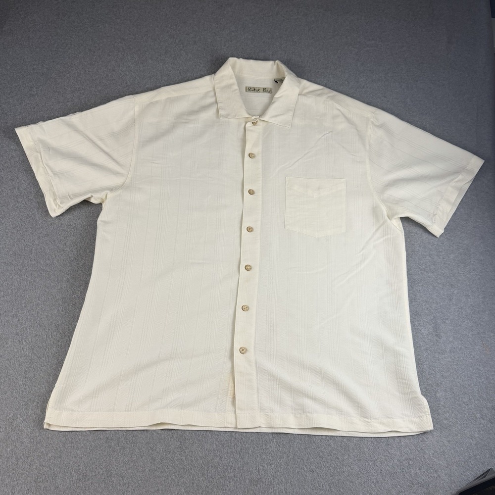 Vintage Batik Bay XL Ivory Camp Shirt Rayon Resort Aloha Button Up Y2K NOTE